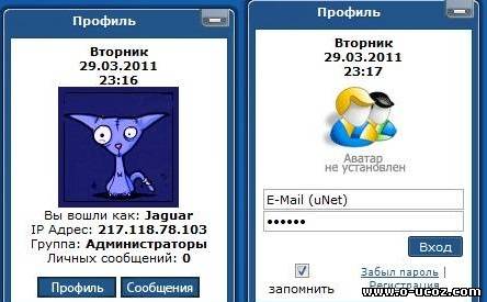 Мини-профиль + форма входа в стиле windows