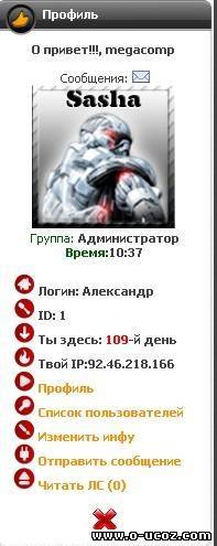 Новый красивый мини профиль + форма входа для ucoz