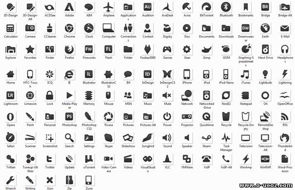 125 очень качественных монохромных серо-черных иконок размером 128×128 пикселей - СКАЧАТЬ