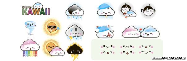 Еще 16 иконок на тему погода. Иконки - смайлики от Weather Kawaii - СКАЧАТЬ